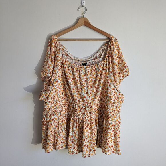 Torrid Floral Smocked Crinkle Gauze Cris Cross Back Blouse Top Shirt - Picture 2 of 6